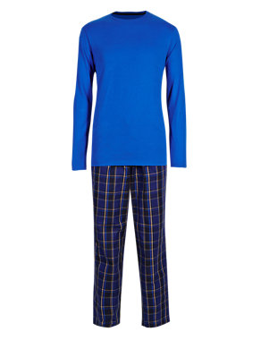 Pure Cotton T-Shirt & Checked Trousers Set Image 2 of 4