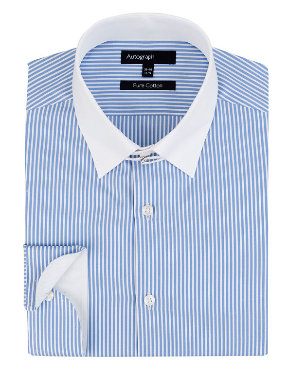 Pure Cotton Tab Collar Striped Shirt Image 1 of 1