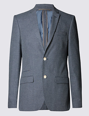 Pure Cotton Tailored Fit 2 Button Textured Jacket Image 2 of 7
