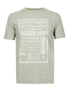 Pure Cotton Tailored Fit Barber Shop Print T-Shirt Image 2 of 3