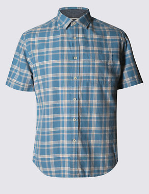 Pure Cotton Tailored Fit Block Checked Shirt Image 2 of 4