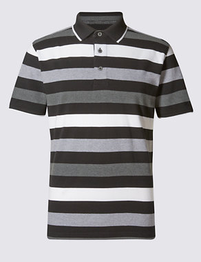 Pure Cotton Tailored Fit Block Striped Polo Shirt Image 2 of 4