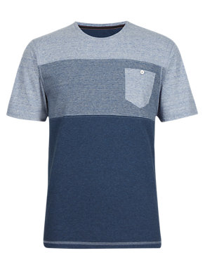 Pure Cotton Tailored Fit Block Striped T-Shirt Image 2 of 3