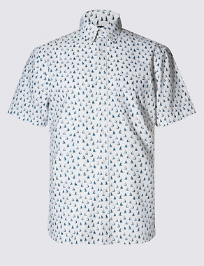 Pure Cotton Tailored Fit Boat Print Oxford Shirt Image 2 of 4