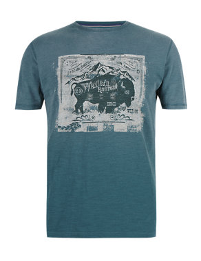 Pure Cotton Tailored Fit Buffalo Print T-Shirt Image 2 of 3