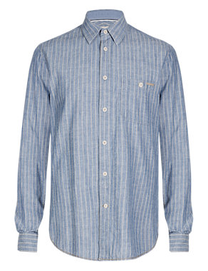 Pure Cotton Tailored Fit Chambray Striped Shirt Image 2 of 3