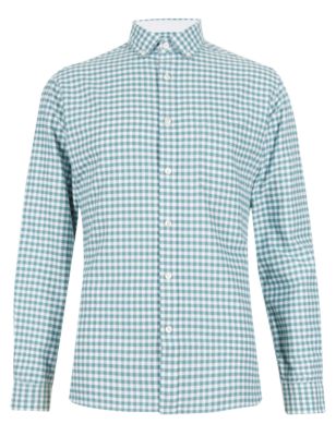 Pure Cotton Tailored Fit Checked Oxford Shirt Image 2 of 6