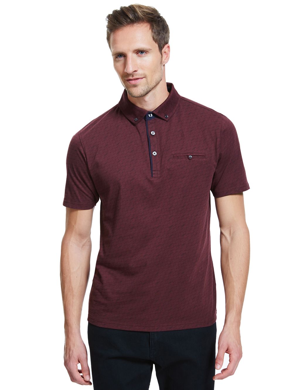 Pure Cotton Tailored Fit Checked Polo Shirt 3 of 4
