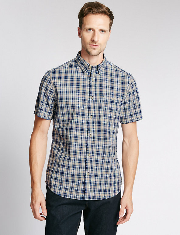 Pure Cotton Tailored Fit Checked Shirt Image 1 of 2