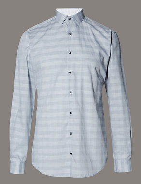 Pure Cotton Tailored Fit Checked Shirt Image 2 of 5