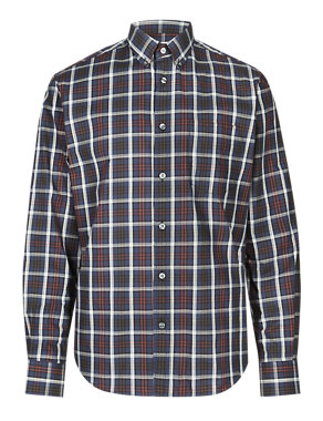 Pure Cotton Tailored Fit Checked Shirt Image 2 of 3
