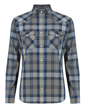 Pure Cotton Tailored Fit Checked Shirt Image 2 of 4