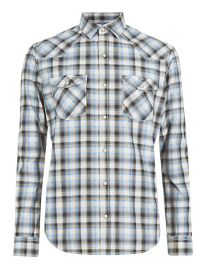 Pure Cotton Tailored Fit Checked Shirt Image 2 of 5