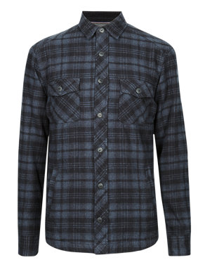 Pure Cotton Tailored Fit Checked Waffle Shirt Image 2 of 5
