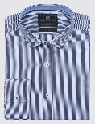 Pure Cotton Tailored Fit Contemporary Contrast Bengal Striped Shirt Image 2 of 3