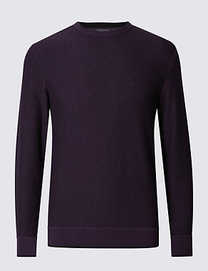 Pure Cotton Tailored Fit Crew Neck Jumper Image 2 of 4