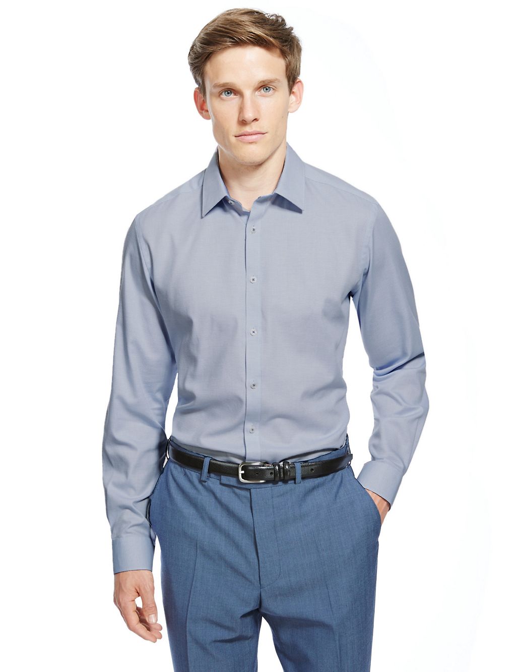 Pure Cotton Tailored Fit Easy to Iron Textured Shirt 3 of 4
