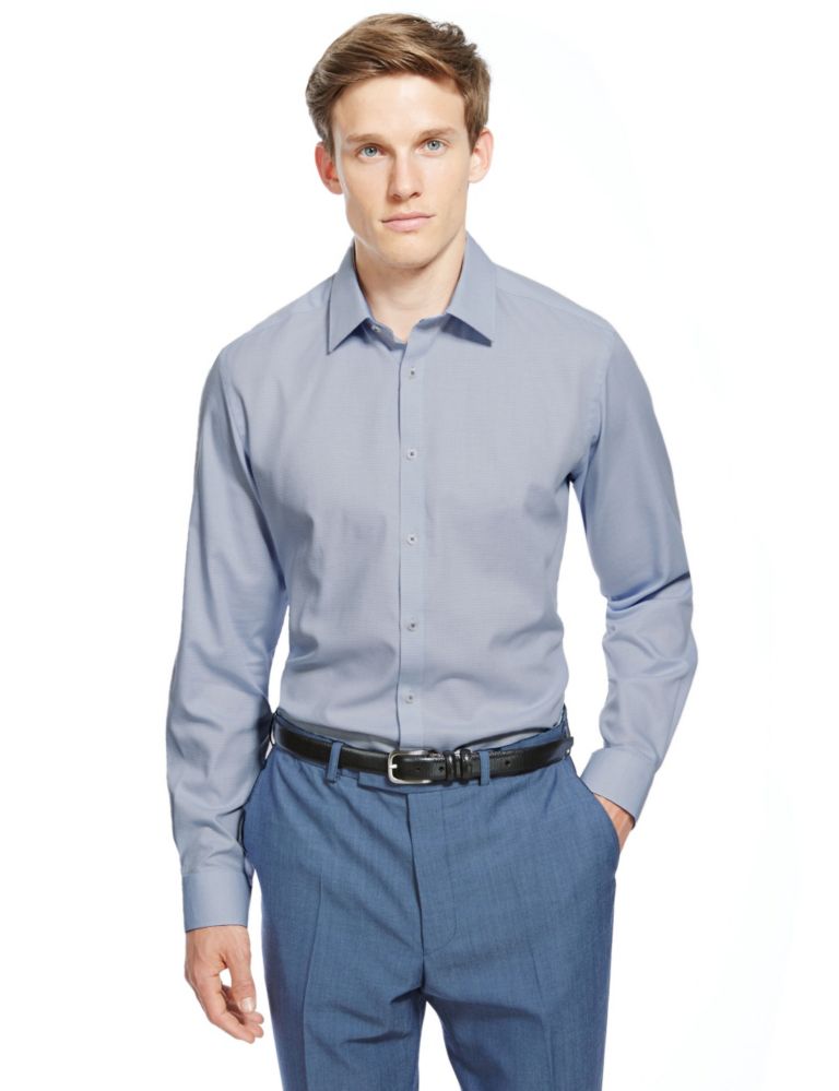 Pure Cotton Tailored Fit Easy to Iron Textured Shirt 1 of 4