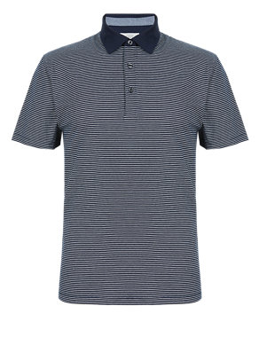 Pure Cotton Tailored Fit Fine Striped Polo Shirt Image 2 of 3