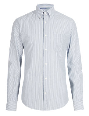 Pure Cotton Tailored Fit Fine Striped Shirt Image 2 of 4