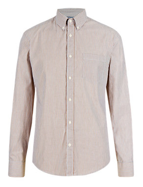 Pure Cotton Tailored Fit Fine Striped Shirt Image 2 of 5