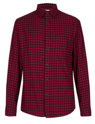 Pure Cotton Tailored Fit Flannel Checked Shirt Image 2 of 4