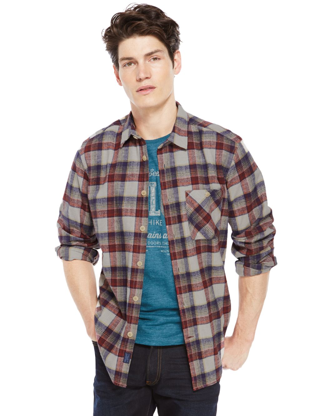 Pure Cotton Tailored Fit Flannel Checked Shirt 3 of 3