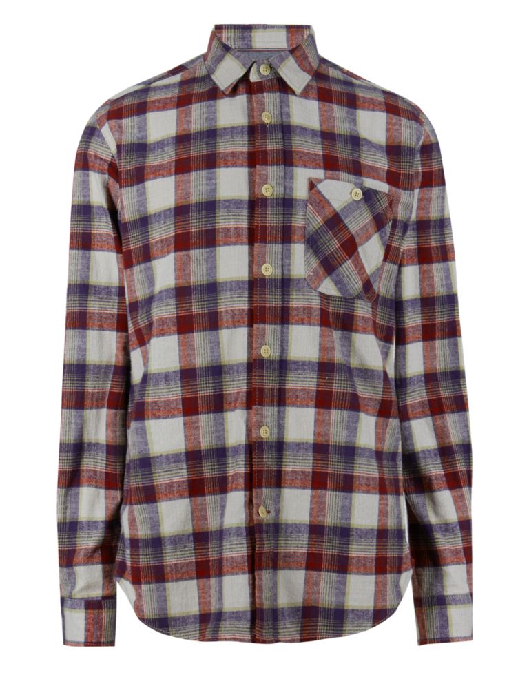Pure Cotton Tailored Fit Flannel Checked Shirt 2 of 3