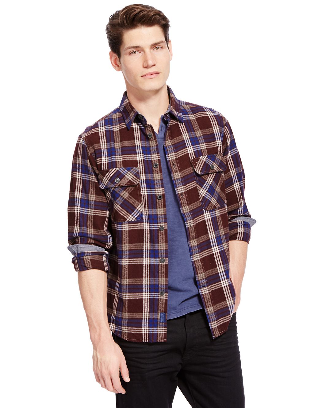 Pure Cotton Tailored Fit Flannel Checked Shirt 3 of 5