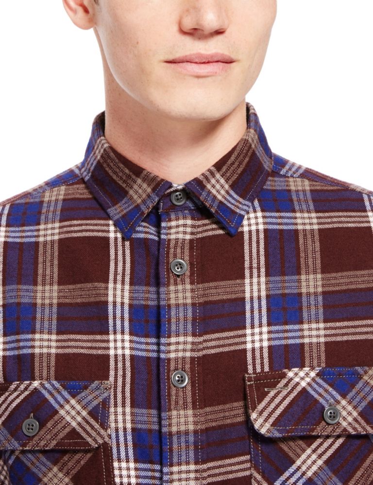 Pure Cotton Tailored Fit Flannel Checked Shirt 5 of 5