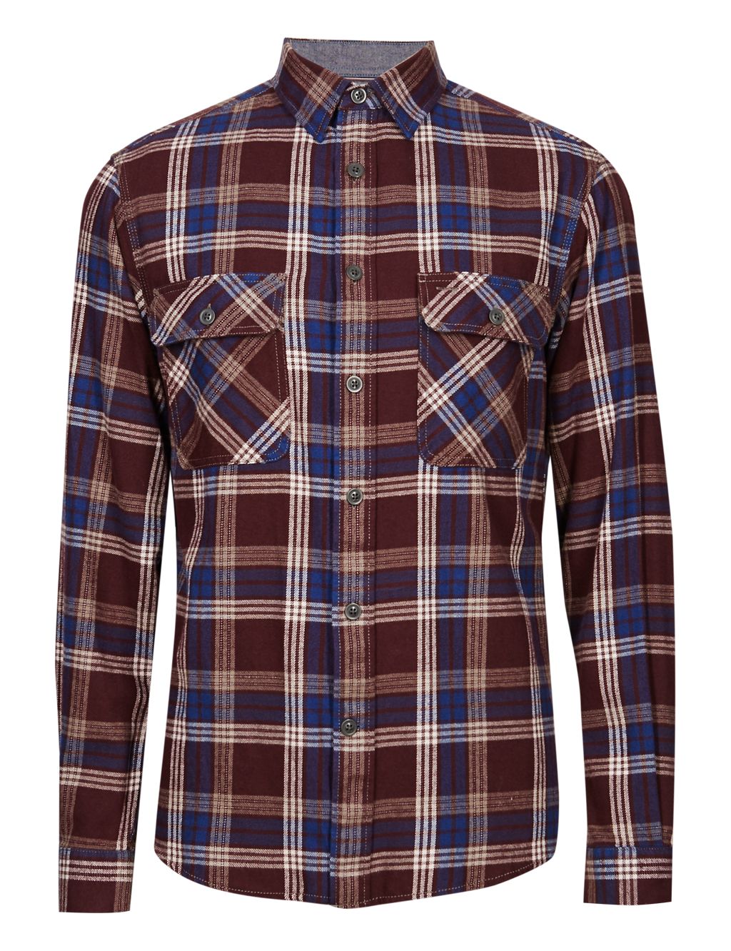 Pure Cotton Tailored Fit Flannel Checked Shirt 1 of 5