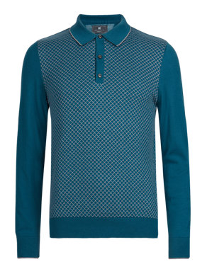 Pure Cotton Tailored Fit Geometric Print Knitted Polo Shirt Image 2 of 4