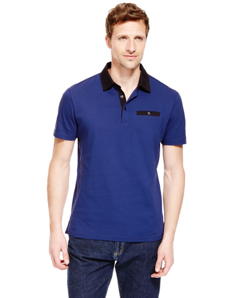 Pure Cotton Tailored Fit Geometric Print Polo Shirt 1 of 3