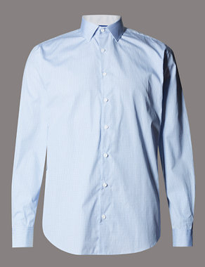 Pure Cotton Tailored Fit Grid Checked Shirt Image 2 of 5