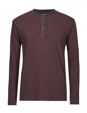 Pure Cotton Tailored Fit Henley Neck T-Shirt Image 2 of 5