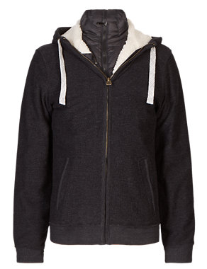 Pure Cotton Tailored Fit Hooded Fleece Top Image 2 of 4