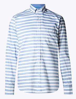 Pure Cotton Tailored Fit Horizontal Striped Shirt Image 2 of 4