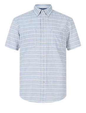 Pure Cotton Tailored Fit Horizontal Striped Shirt Image 2 of 3