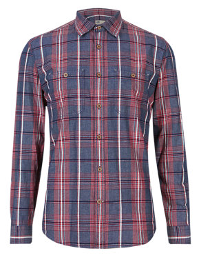 Pure Cotton Tailored Fit Laundered Checked Shirt Image 2 of 3