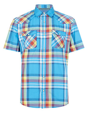 Pure Cotton Tailored Fit Laundered Ripstop Checked Shirt Image 2 of 3