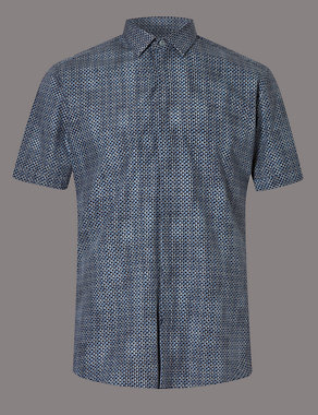 Pure Cotton Tailored Fit Luxury Geometric Print Shirt Image 2 of 5