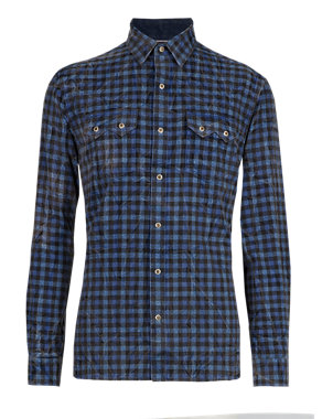 Pure Cotton Tailored Fit Marble Wash Checked Shirt Image 2 of 3