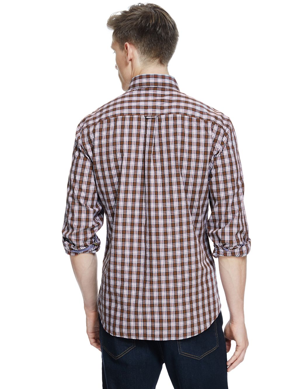 Pure Cotton Tailored Fit Marl Checked Shirt 2 of 5