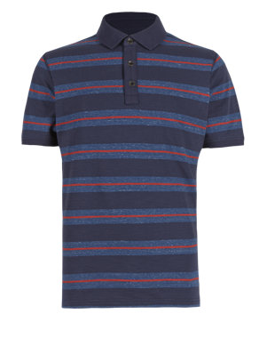 Pure Cotton Tailored Fit Marl Striped Polo Shirt Image 2 of 3