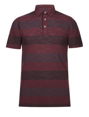 Pure Cotton Tailored Fit Marl Striped Polo Shirt Image 2 of 5