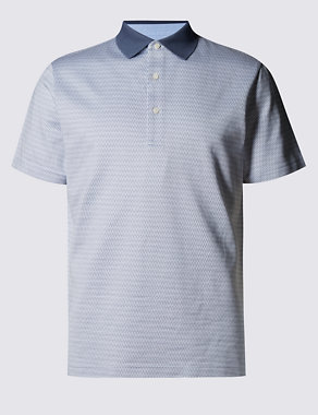Pure Cotton Tailored Fit Mercerised Jacquard Polo Shirt Image 2 of 4