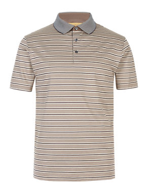Pure Cotton Tailored Fit Mercerised Striped Polo Shirt Image 2 of 4