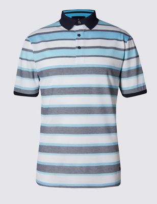 Pure Cotton Tailored Fit Mercerised Striped Polo Shirt Image 2 of 4