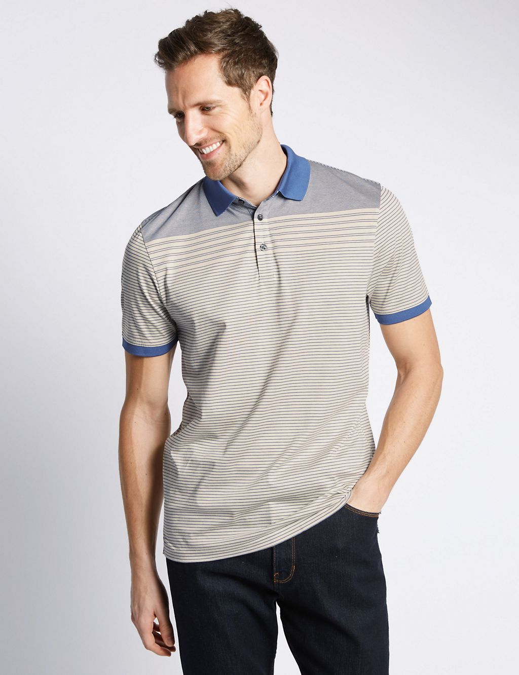 Pure Cotton Tailored Fit Mercerised Striped Polo Shirt 3 of 4