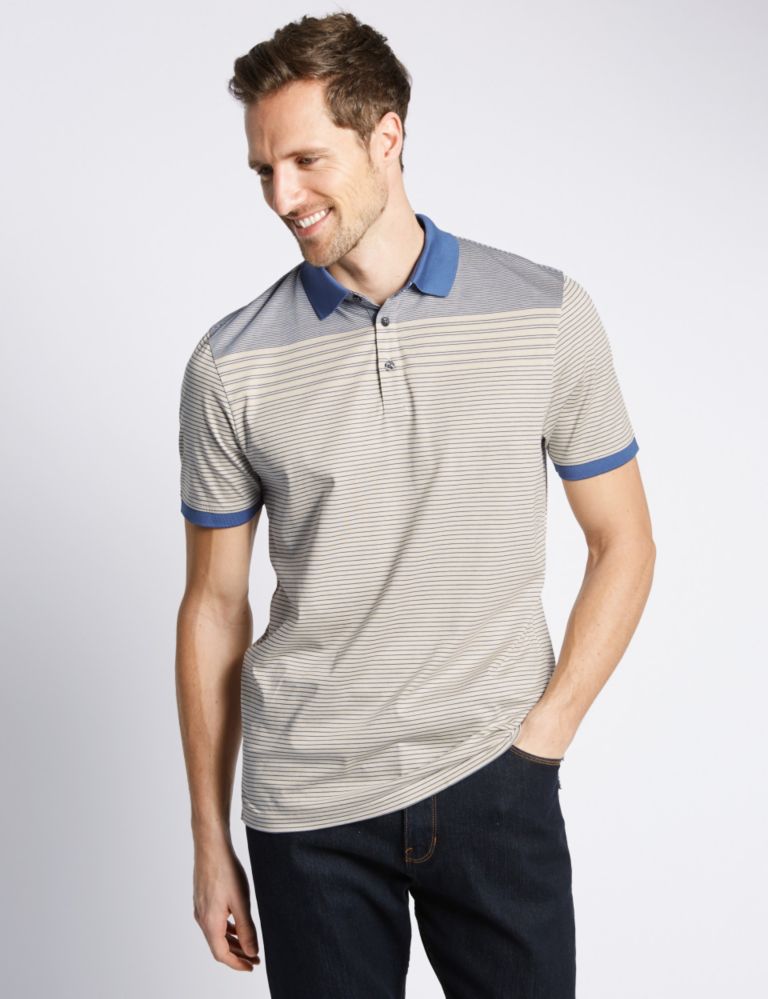 Pure Cotton Tailored Fit Mercerised Striped Polo Shirt 1 of 4
